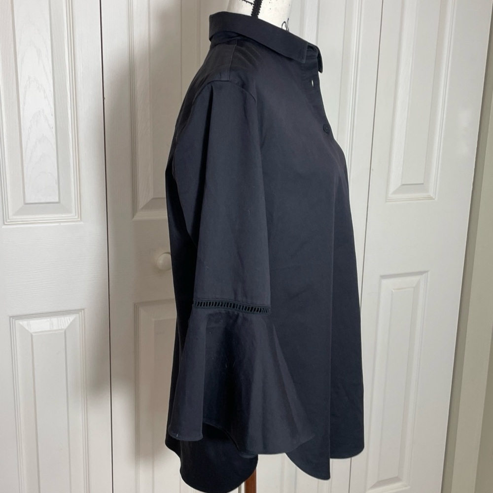 Chico’s Women's Black Stretch Cotton Flared Sleeve LS Button Up Shirt - Sz 2 NWT - Picture 3 of 14